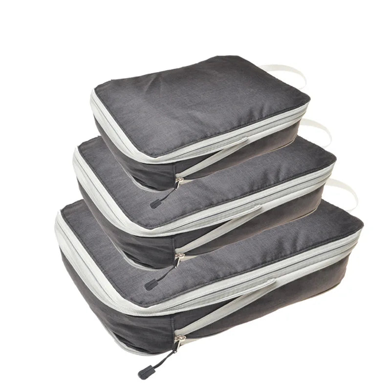 3-Piece Compressible Waterproof Nylon Packing Cubes Set – Portable Travel Storage Bags with Handbag Luggage Organizer