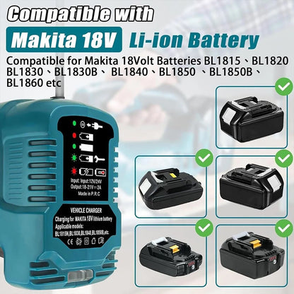 DC 12V/24V Mini Car Charger – Compact Li-ion Cigarette Lighter Plug with LED for Makita 18V LXT Batteries BL1860 & BL1830