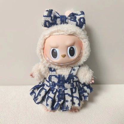 17cm Labubu II Mini Doll Clothes — Luxury Bow Headband Dress Outfit Set for Sitting, Party & Game Accessories