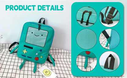 14-Inch Cute Cartoon Adventure Time Backpack — Green Anime School Bag, Lightweight & Breathable Travel Bag