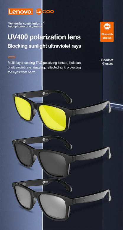 Lenovo Lecoo C8 Lite Bluetooth 5.3 Sunglasses – Wireless HiFi Earphones, HD Calls, Anti-Blue Light for Outdoor & Driving