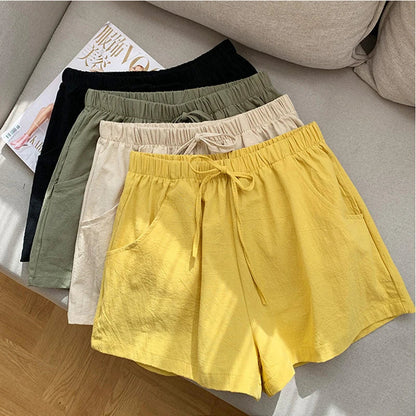 Casual Linen Shorts for Women – High Waisted Cotton Gym Workout Shorts – Black Ladies Sport Shorts