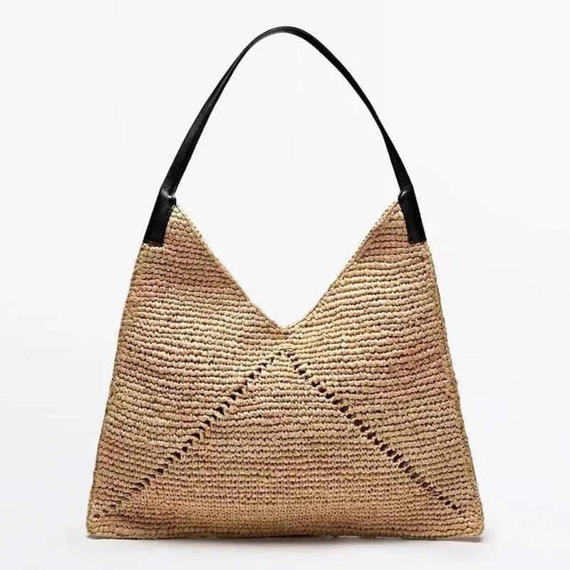 2025 Fashion Straw Tote Bag - Triangle Woven Shoulder Handbag for Beach & Casual Summer Style