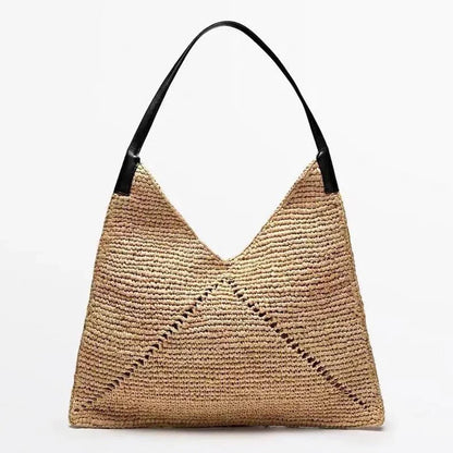 2025 Fashion Straw Tote Bag - Triangle Woven Shoulder Handbag for Beach & Casual Summer Style