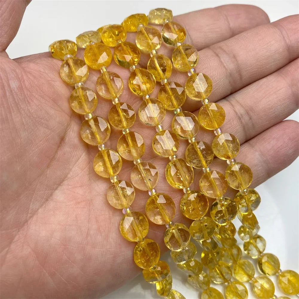 10mm Natural Gemstone Beads - Flat Round Faceted Crystal Jade Loose Beads for DIY Necklace & Bracelet Jewelry Making