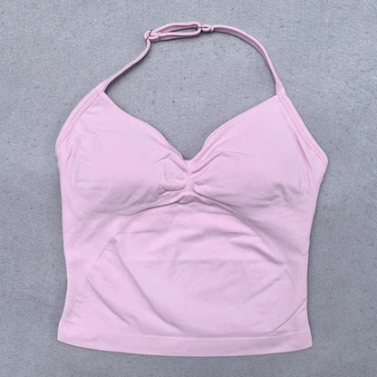 Women’s Adjustable Strappy Sports Top Open Back Gym Yoga Crop Top with Built-in Fastener Fitness Workout Wear