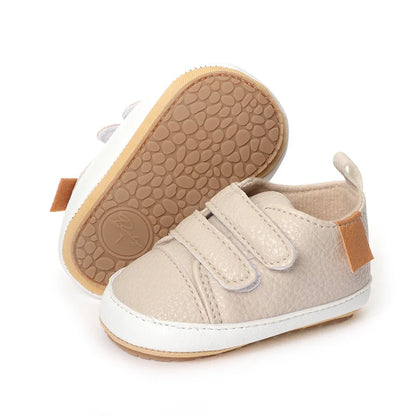 Classic Baby Casual Sneakers – Vintage PU Leather, Soft Rubber Sole, Slip-Resistant Infant Shoes in 4 Colors