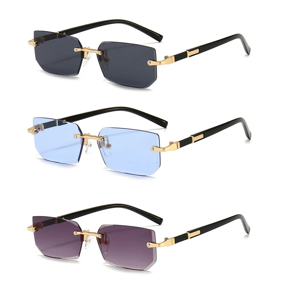 Rimless Rectangle Sunglasses — Fashion Small Square Shades for Men & Women, Summer Travel Eyewear