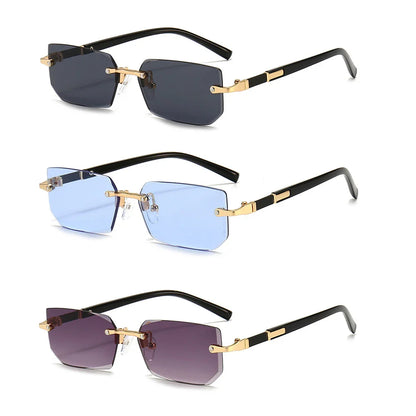 Rimless Rectangle Sunglasses — Fashion Small Square Shades for Men & Women, Summer Travel Eyewear