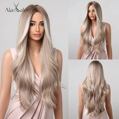 ALAN EATON Black Long Wavy Synthetic Wig – Natural Afro Hair, Middle Part, Heat-Resistant Fiber for Daily Use