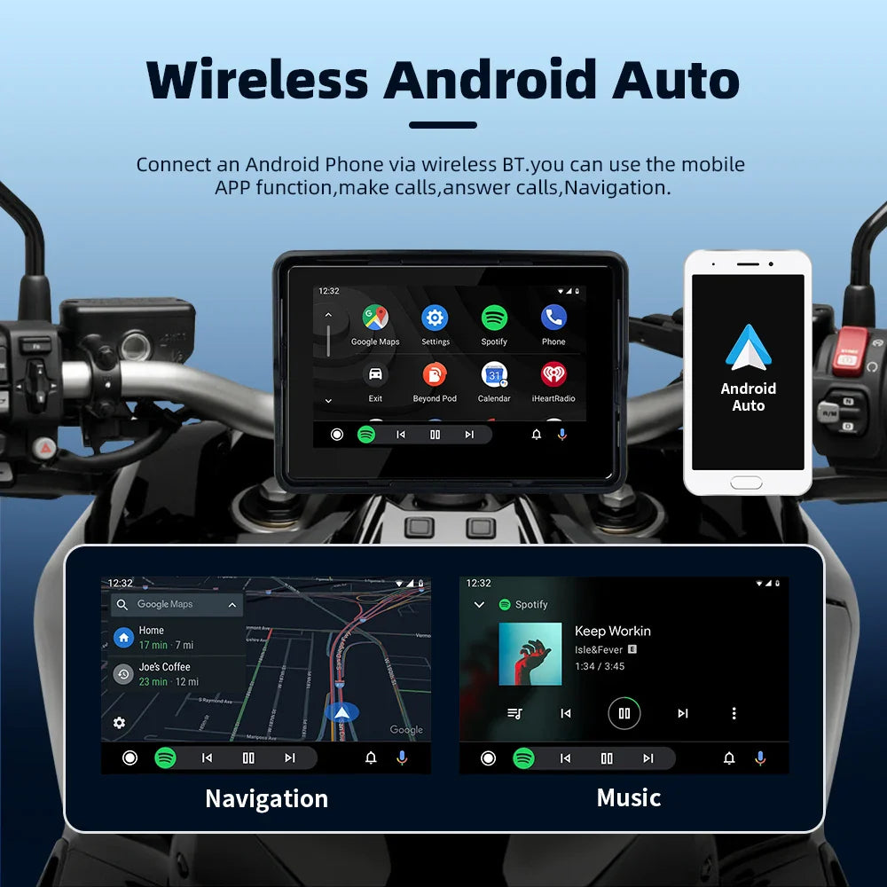 EKIY 5" Portable Motorcycle GPS Navigation Display – Digital Dashboard with Wireless CarPlay & Android Auto