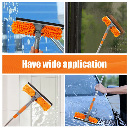 100–420CM Extendable Window Cleaning Kit | 2-in-1 Double-Sided Glass Squeegee & Duster Mop | 180° Swivel Window Cleaner Tool