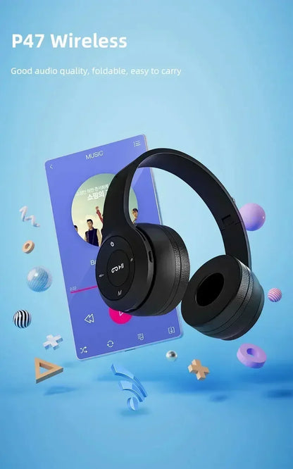 2025 New Stereo P47 Bluetooth Headset – Wireless 5.0 Sports Gaming Headset, Folding Design for iPhone & Xiaomi