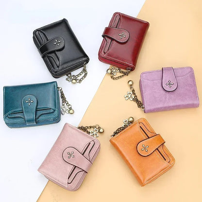 Women’s PU Leather Wallet — Short Hasp Coin & Card Holder, Small Money Bag Clutch in Blue & Red