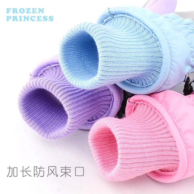 Hasbro Princess Elsa Kids Ski Gloves – Cute Waterproof & Warm Velvet Winter Gloves for Girls