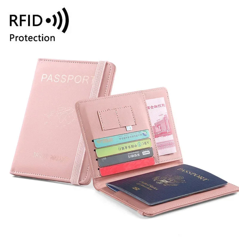 RFID Leather Passport Wallet - Vintage Multi-Function Travel Holder for Men & Women ID Bank Cards Business Accessories