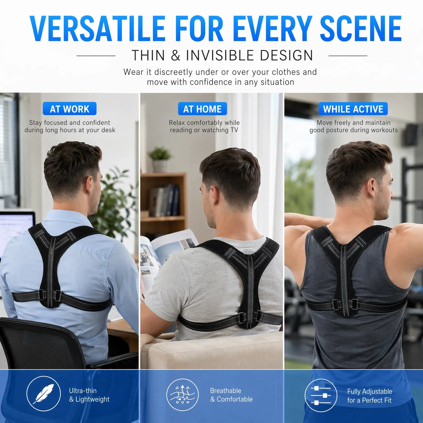 VBOSI Unisex Back Posture Corrector Belt – Adjustable Breathable Support for Hunchback Prevention & Sitting Posture Correction