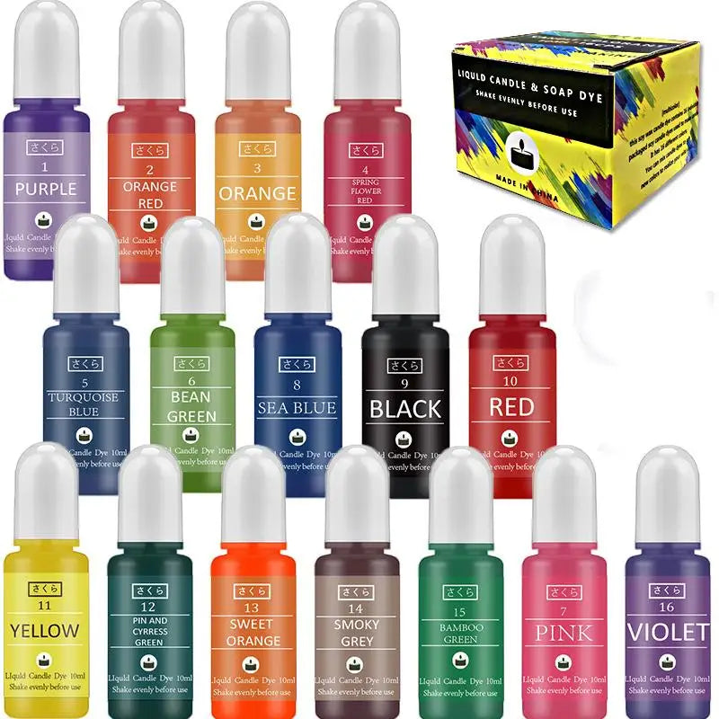 Candle Dyes Kit – Liquid Colorant Pigment Set for DIY Candle Making, Aromatherapy Soap, Soy Wax Dye & Mold Coloring Supplies