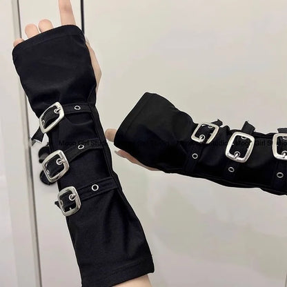 Y2K Personalized Buckle Fingerless Gloves - Punk Hip Hop Stage Performance & Street Dance Sleeves