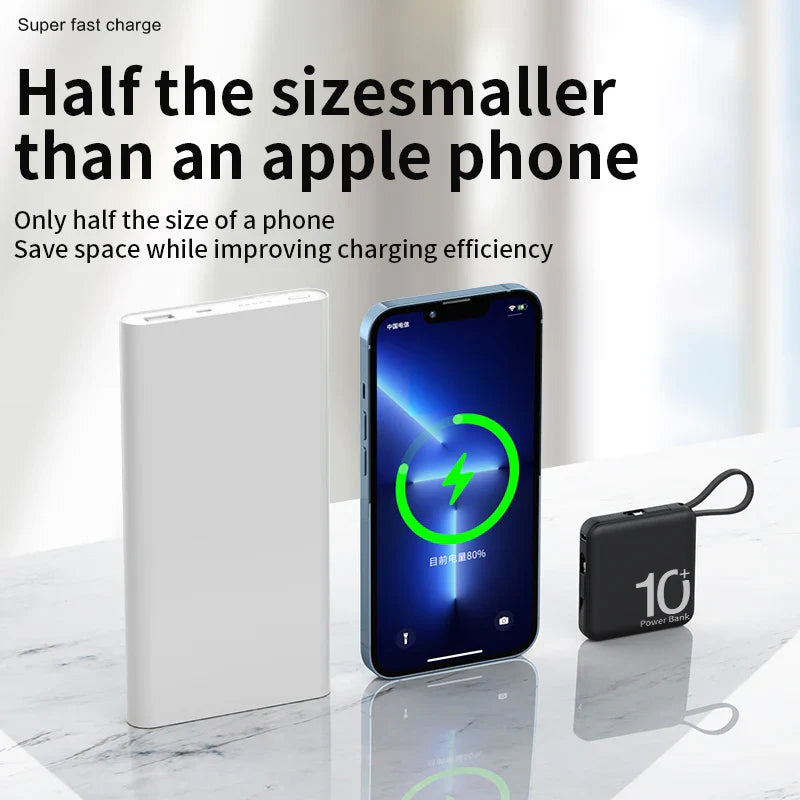 Mini Power Bank 30000mAh - Portable External Battery Pack with Built-in Cable - Spare Batteries for iPhone 14, Samsung, Xiaomiung