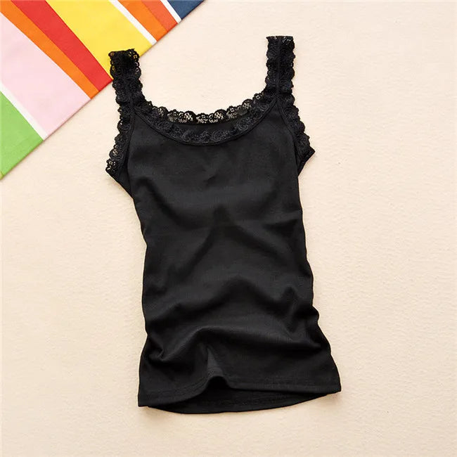 Women’s Summer Bodycon Sleeveless Tank Top – Sexy Lace Patchwork Slim Fit Camisole Vest Casual Fashion Tee Top