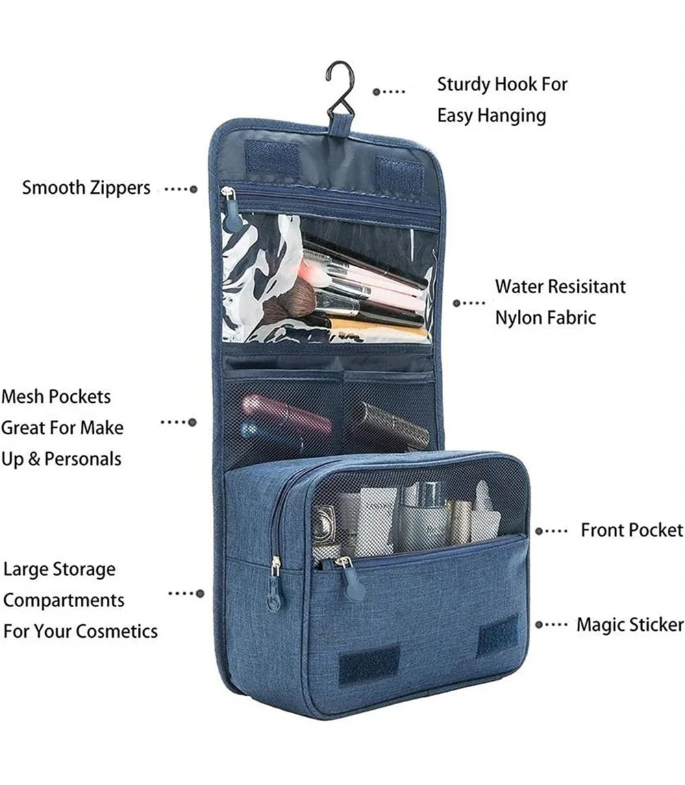 Portable Toiletry Washbag with Hanging Hook | Waterproof Cosmetic Storage Bag for Travel, Men & Women