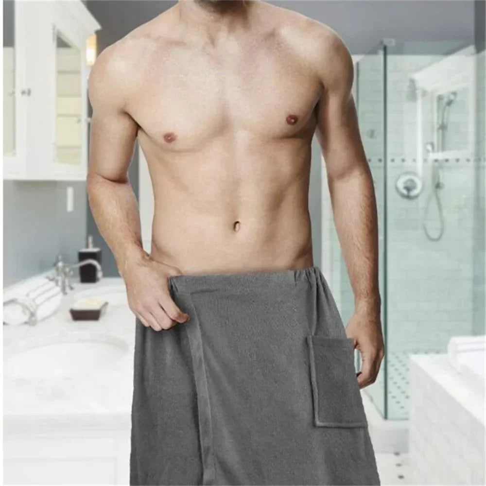 Men’s Soft Wearable Bath Towel with Pocket – Bathrobe Shower Wrap for Sauna, Gym, Swimming, Spa & Beach