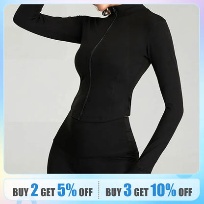 Women's Slim Fit Yoga Crop Top Jacket with Thumb Holes - Long Sleeved Fitness Coat for Gym Workouts
