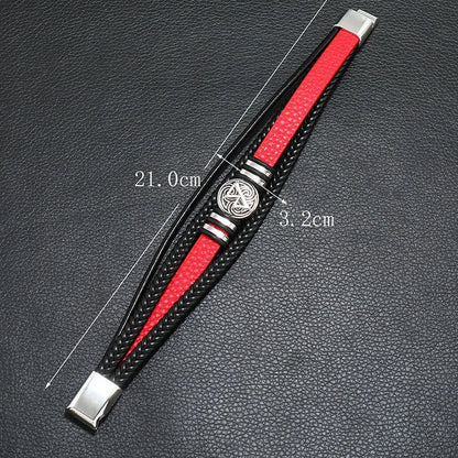 Fashion Men’s Multi-Layer Braided Leather Bracelet – Scripture, Compass & Evil Eye Design