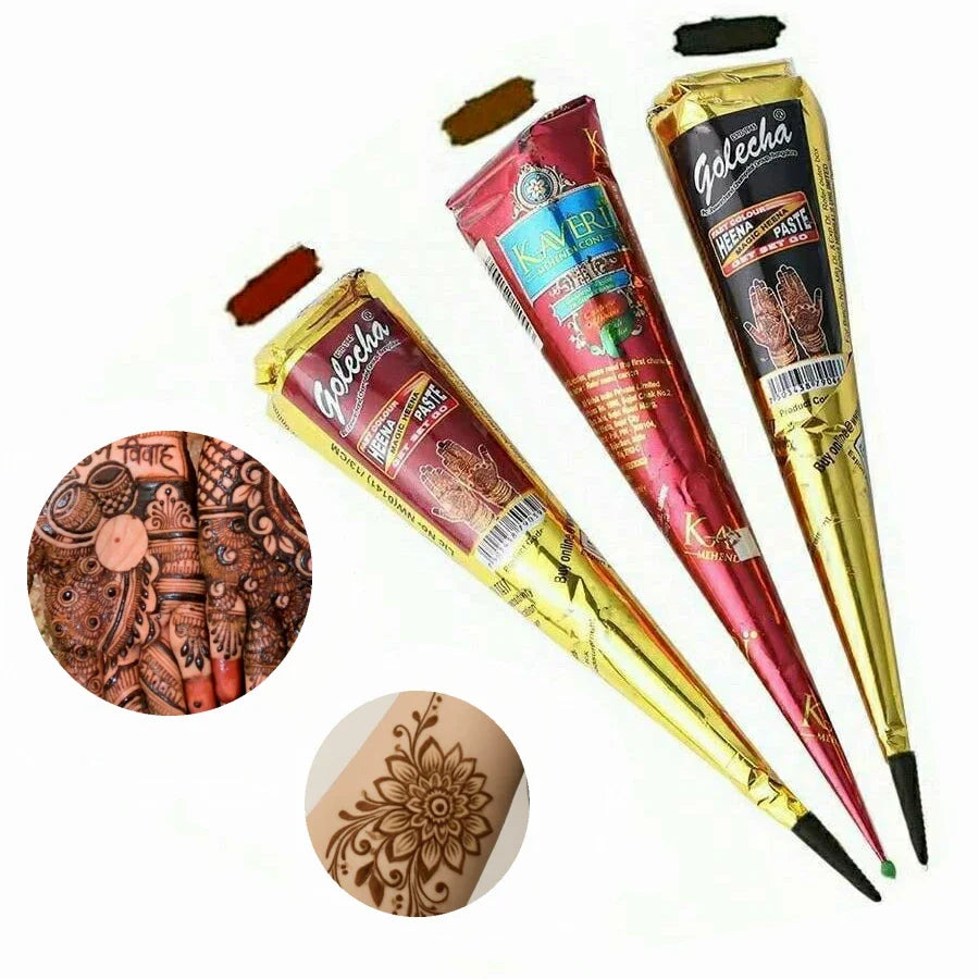Henna Temporary Tattoo Paste – Brown, Black & Red Semi-Permanent Body Art Kit (1/3/12pcs)