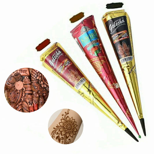 Henna Temporary Tattoo Paste – Brown, Black & Red Semi-Permanent Body Art Kit (1/3/12pcs)