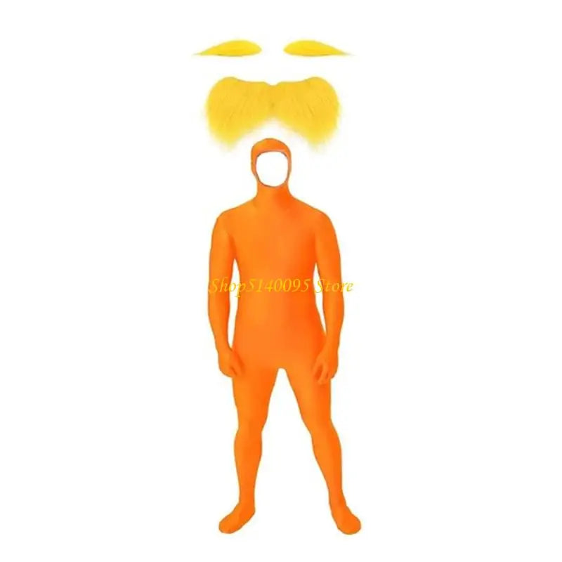 DXAE Tangerine Costume Accessories – Yellow Full Bodysuit with Open Face, Mustache & Eyebrow