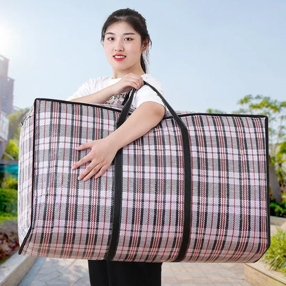 Stripe Woven Bag - Large Capacity Storage Moving Bags for Clothes, Quilt, Blanket, Luggage Packing, Zipper Tote Home Organizer