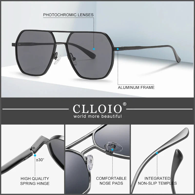 CLLOIO Fashion Aluminum Photochromic Sunglasses – Polarized Chameleon Anti-Glare Driving Glasses for Men & Women