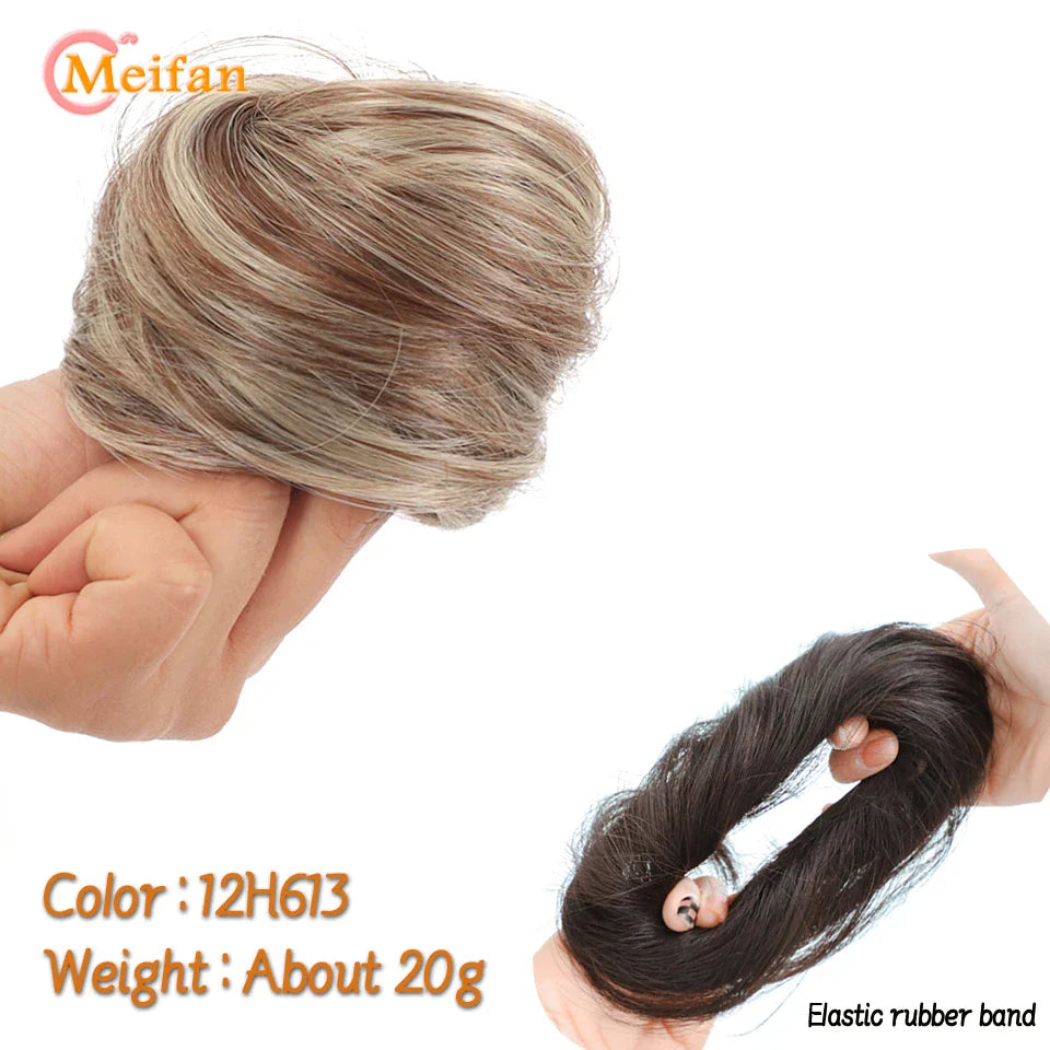 MEIFAN Synthetic Chignon Hair Bun – Elastic Rubber Band Clip-In Updo Ponytail Hair Extension for Women
