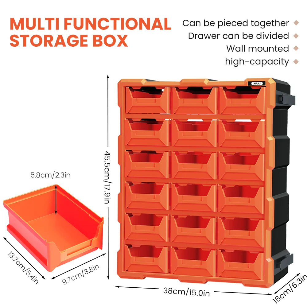 AIRAJ Multi-Drawer Parts Storage Box – 18/39/60 Transparent Plastic Organizers, Spliceable 15-Inch Home Storage