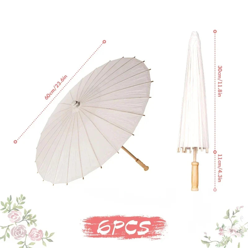 60/84cm White Wedding Paper Umbrellas – Chinese Wooden Handle, DIY Rustic Photography Props for Baby Shower, Party & Wedding