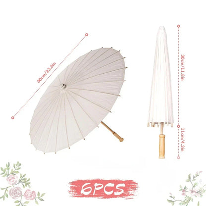 60/84cm White Wedding Paper Umbrellas – Chinese Wooden Handle, DIY Rustic Photography Props for Baby Shower, Party & Wedding