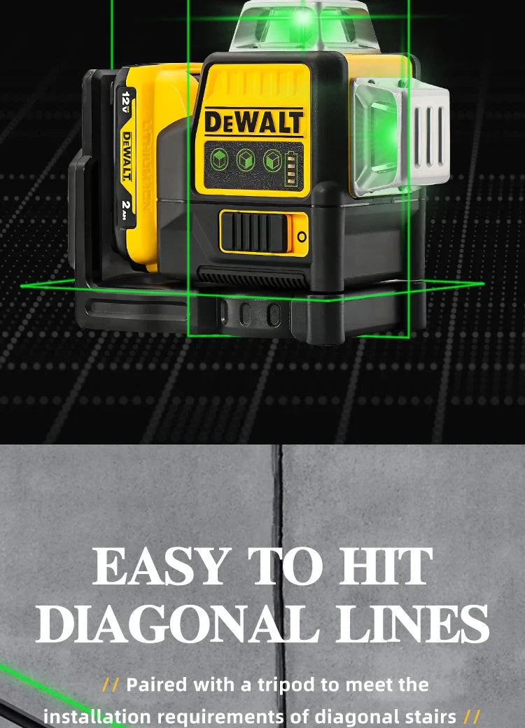 Dewalt DW089LG Laser Level – 12-Line 360° Vertical Laser with 12V Lithium Battery for Outdoor Use