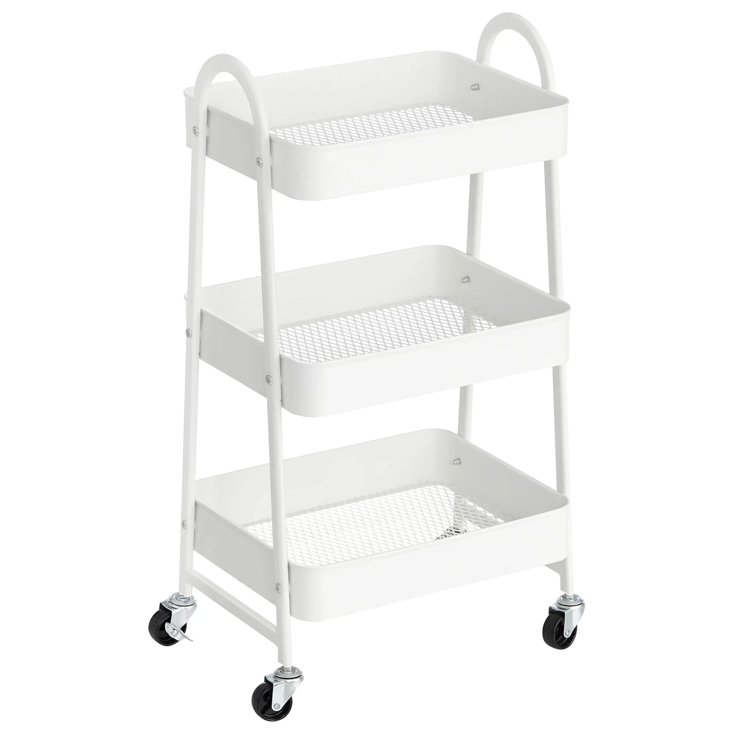 SONGMICS 3-Tier Rolling Utility Cart — Metal Storage Trolley with Wheels, Brakes & Handles for Kitchen or Home Organization