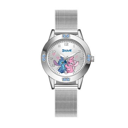 MINISO Disney Stitch Ladies' Quartz Watch - High-Quality Steel Belt with Diamond Set Design
