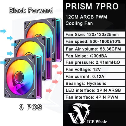 ICE Whale Prism 7 PRO ARGB 120mm PC Case Fan – Infinity Mirror Design with 4-Pin PWM, Motherboard Sync, and CPU Cooling Fan