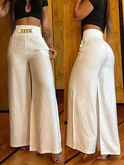 Elevate Your Style: High Waist Solid Color Wide Leg Pants - Chic, Elegant Flared Trousers for Office Ladies and Summer Holidays