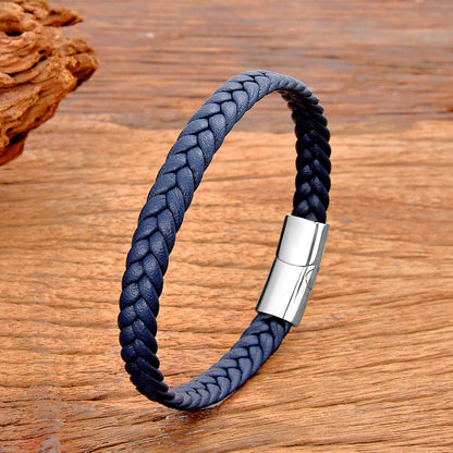 Classic Stainless Steel Leather Bracelet - Braided Couple Bangle Jewelry Gift for Women and Men