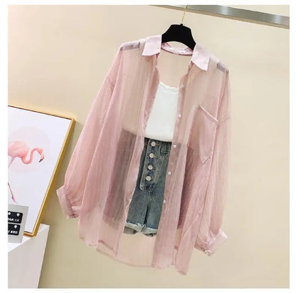 Summer Sunscreen Shirt – Elegant Thin Chiffon Korean Harajuku See-Through Loose Blouse & Casual Women’s Cardigan