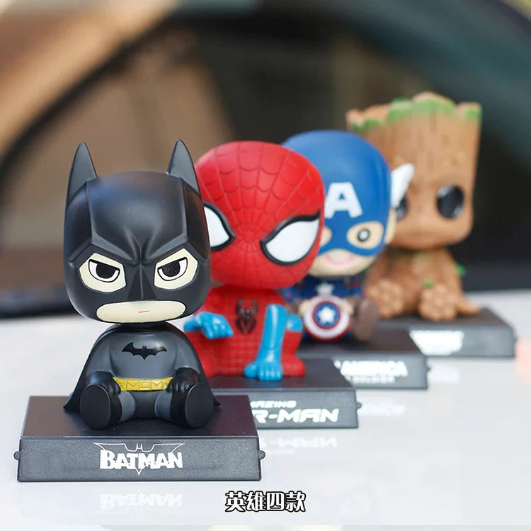 10cm Shaking Head Dolls – Spider-Man, Iron Man, Hulk & Deadpool Car Decorations & Mobile Phone Bracket Gifts