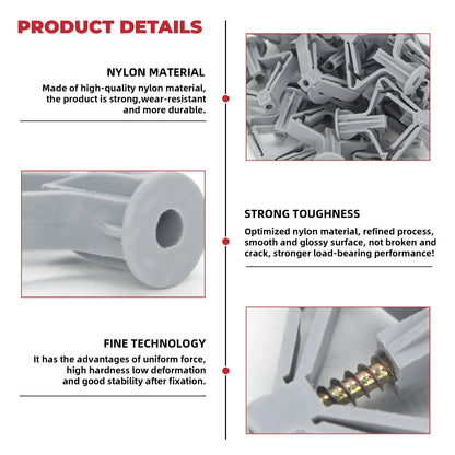 100pcs Drywall Anchor Kit — Hollow Wall Anchors, Plasterboard Plugs, Screws & Butterfly Expansion Tubes (50 Sets)