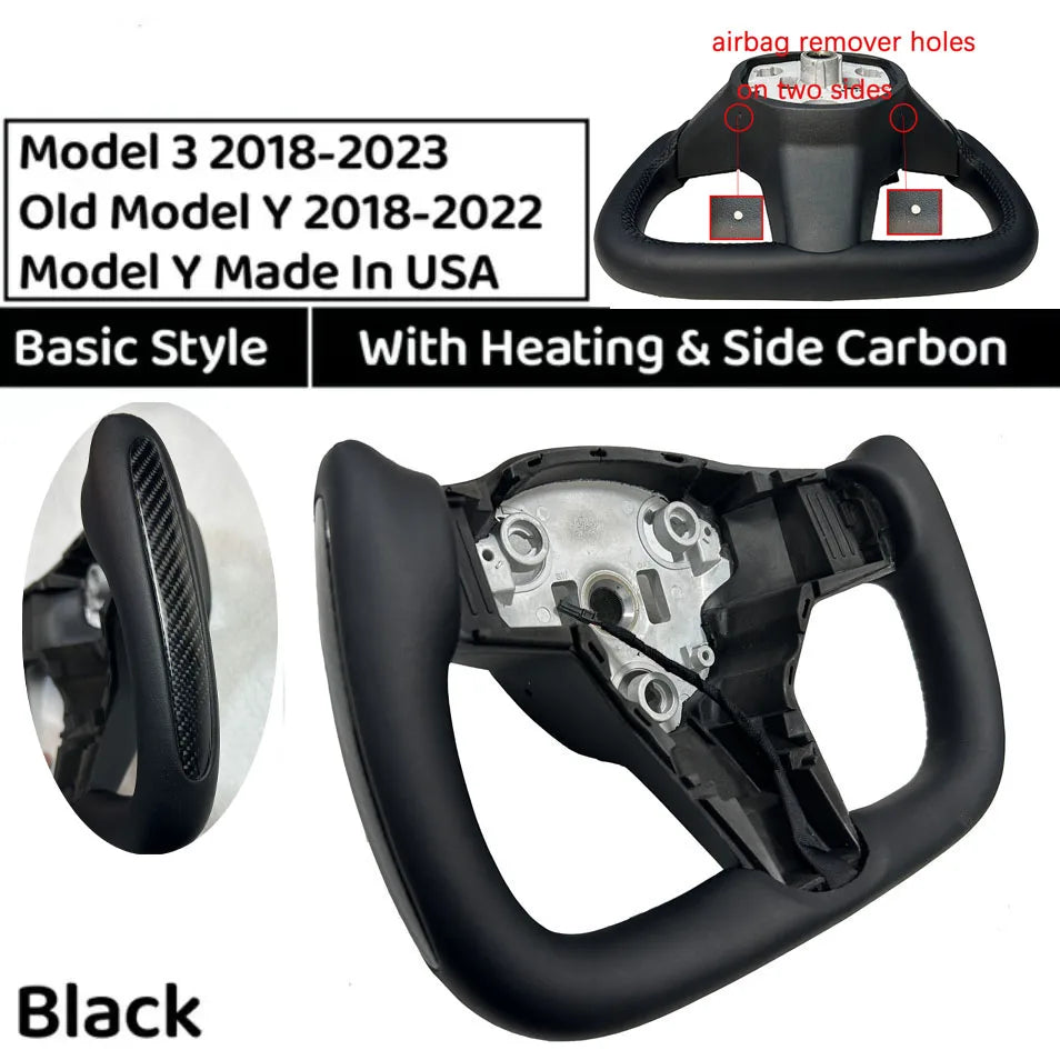 350mm Heated Yoke Steering Wheel – Custom NAPPA Leather Accessory for Tesla Model 3/Y (2018–2024)