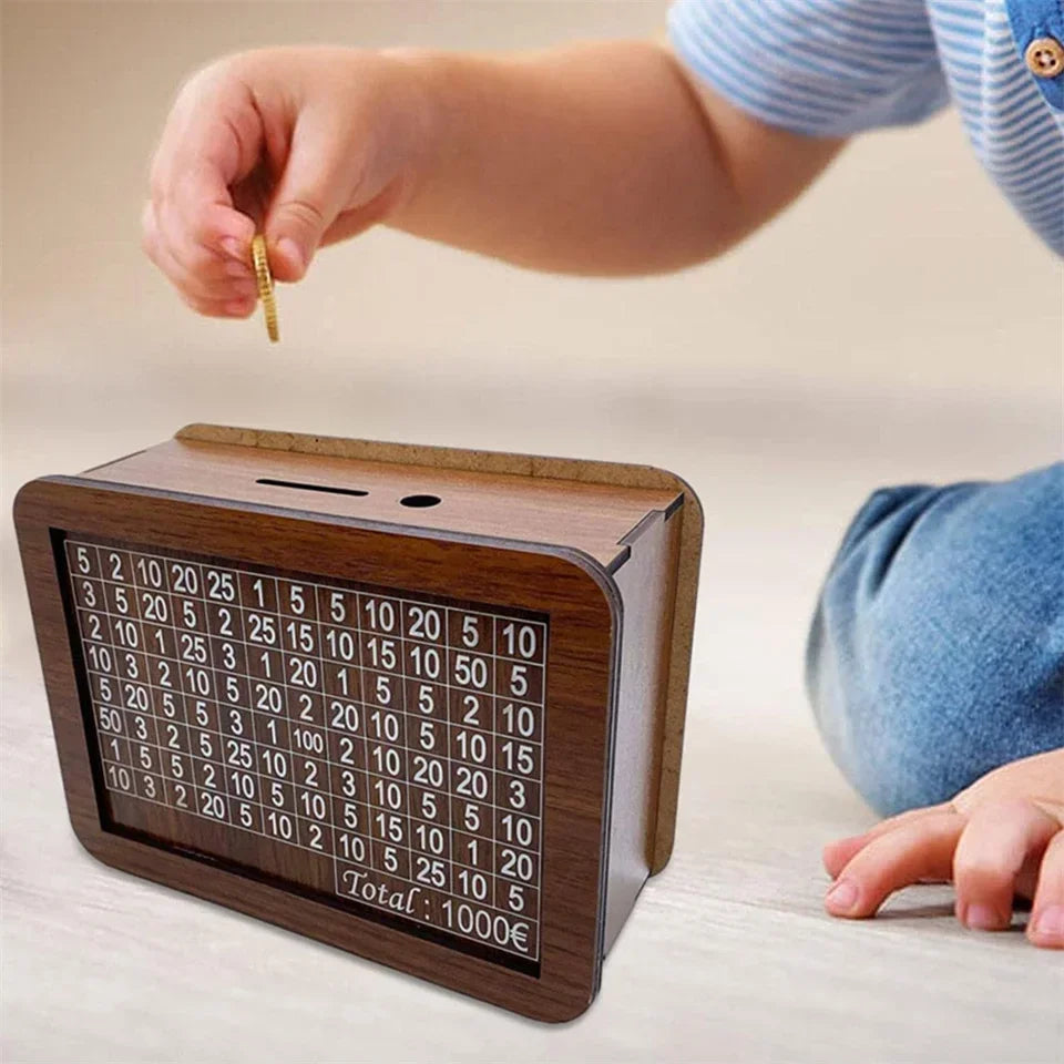 Handmade Natural Wooden Piggy Bank – Decorative Money Box with Savings Counter for Kids & Adults