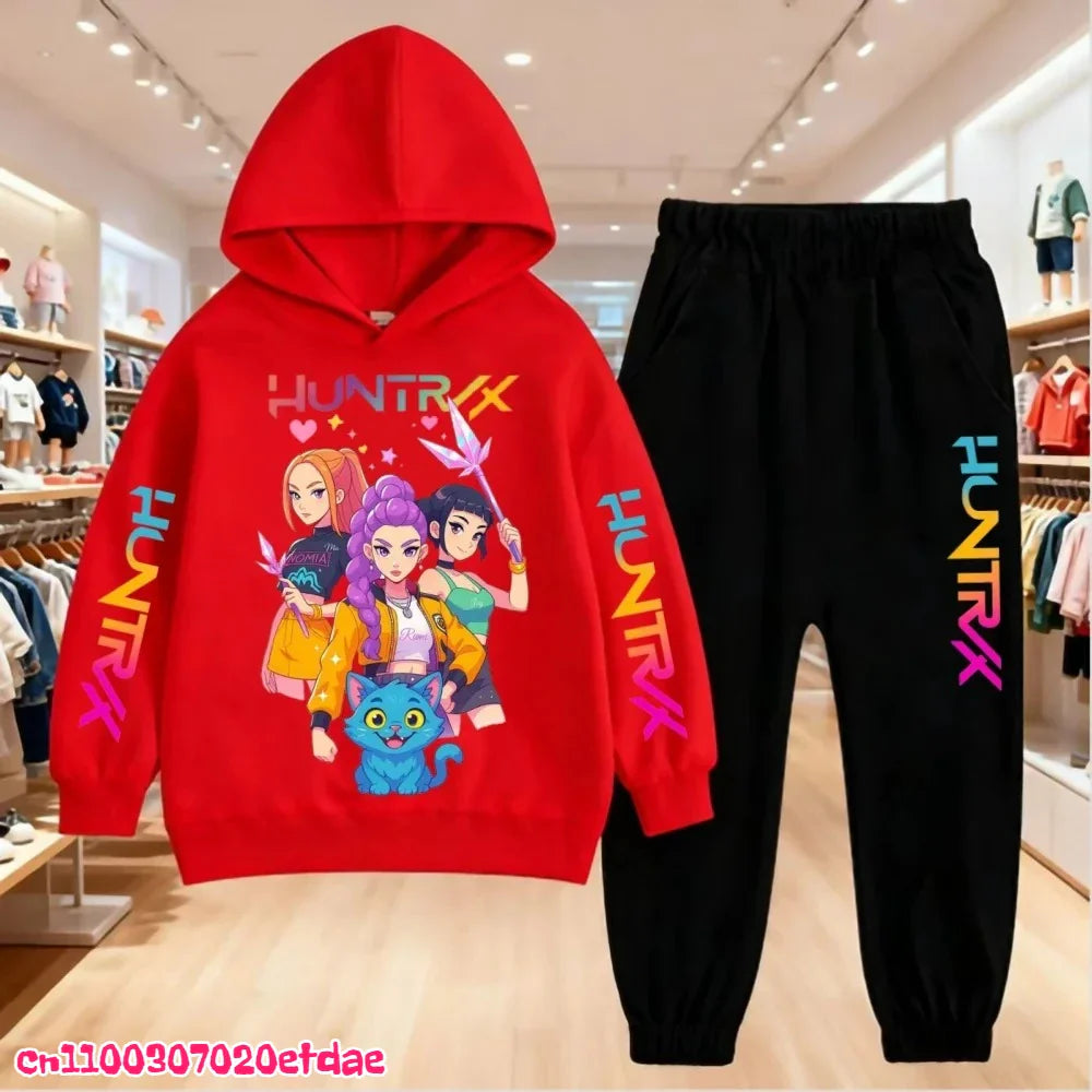 Children’s KPop Demon Hunters Hoodie & Pants Set – Autumn & Winter Casual Outerwear for Boys & Girls, Ages 3-12 Gift